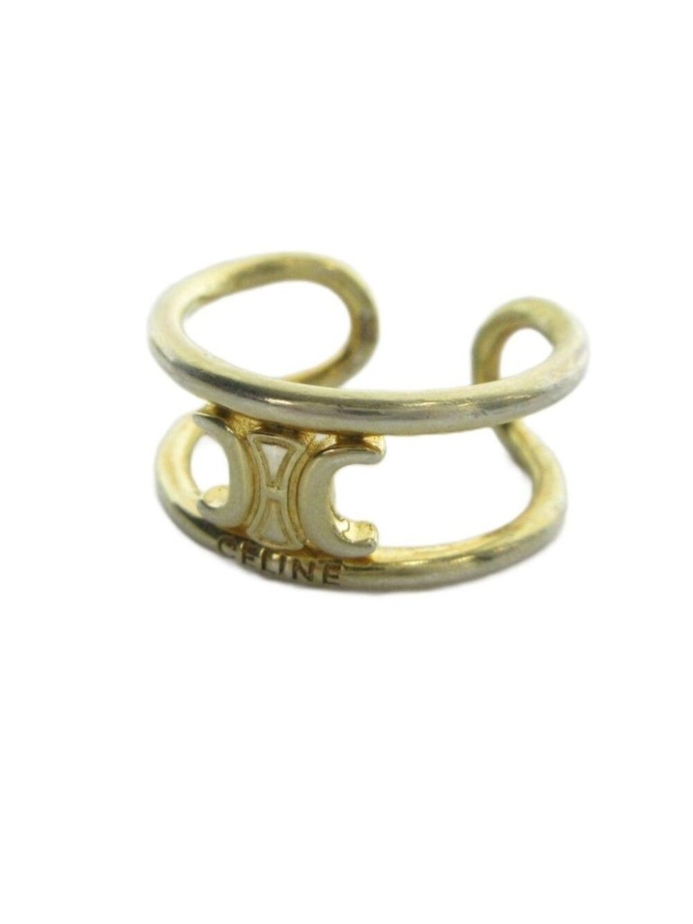 Celine Triomphe Logo Ring Asymmetric Gold Colored